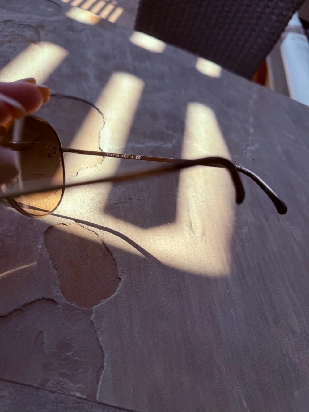 CHANEL Gold Aviator Sunglasses with Brown Lenses